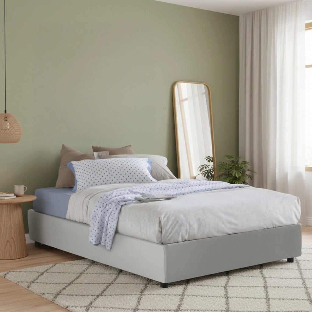 Letto matrimoniale Osanna, Letto contenitore con rivestimento in ecopelle, Made in Italy, Apertura frontale, adatto per materasso cm 140x200, Bianco