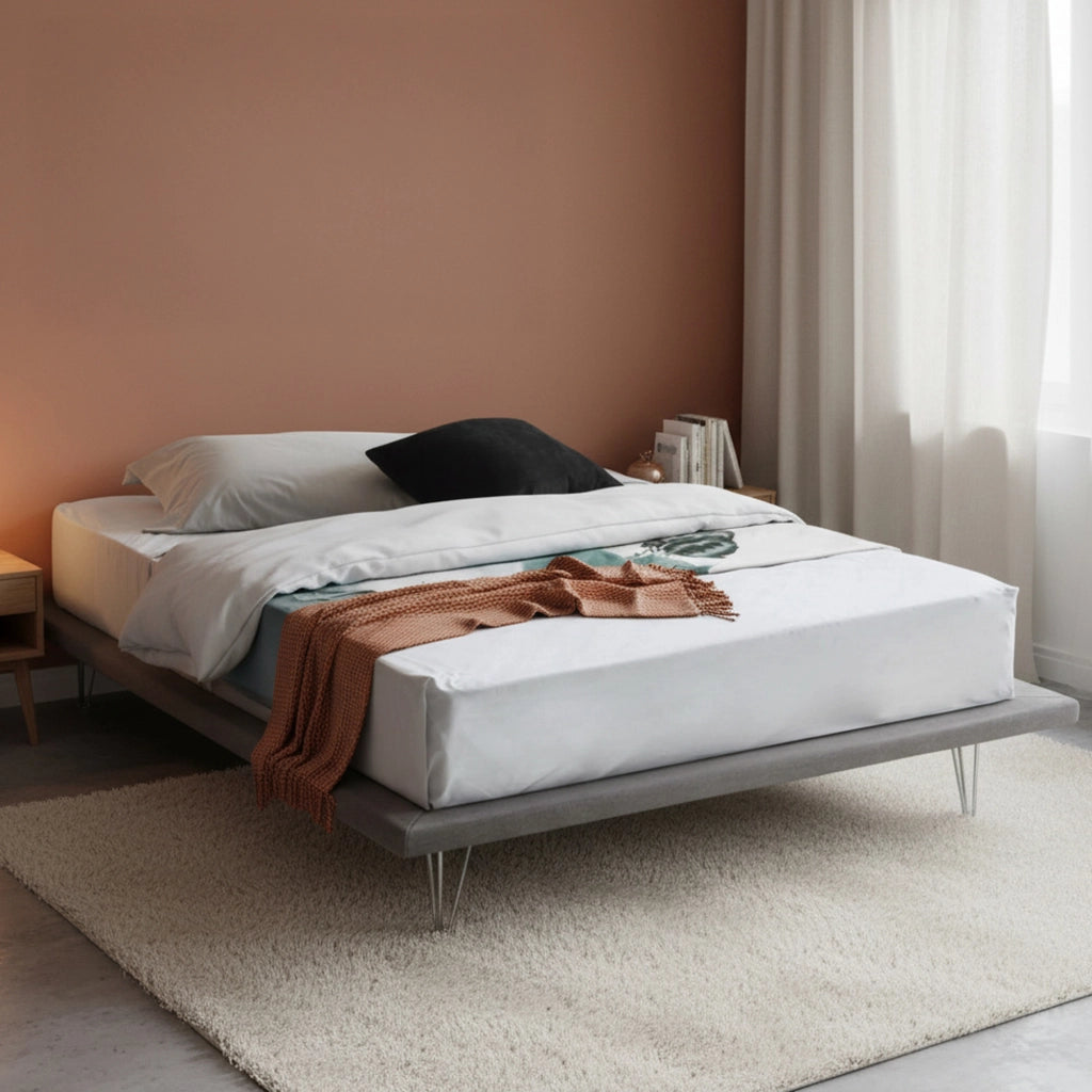 Letto matrimoniale Pietersite, Letto fisso in tessuto con piedini, Made in Italy, adatto per materasso cm 160x200, Grigio