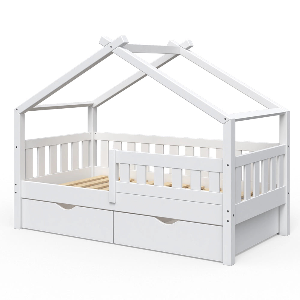 Letto montessori bambini Design Bianco 80x160 cm con 2 cassetti Vitalispa