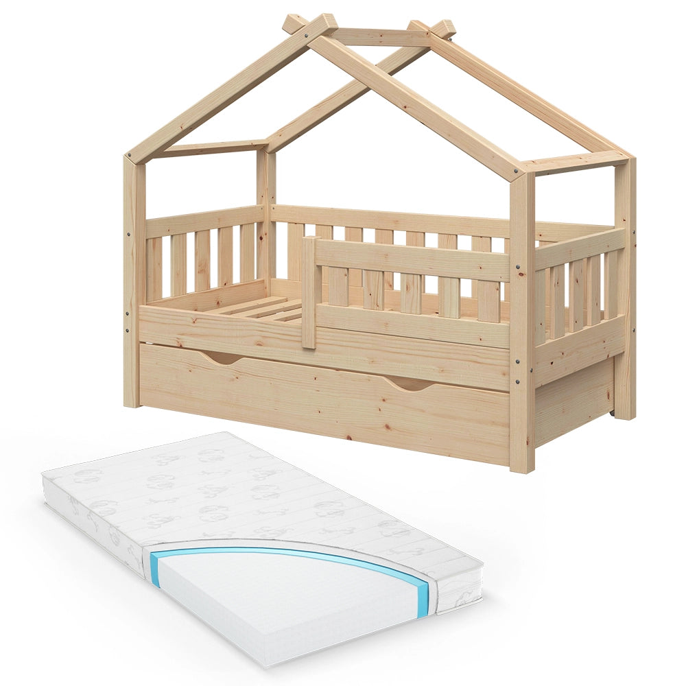 Letto montessori bambini Design Legno 70x140 cm con cassetto e materasso Vitalispa