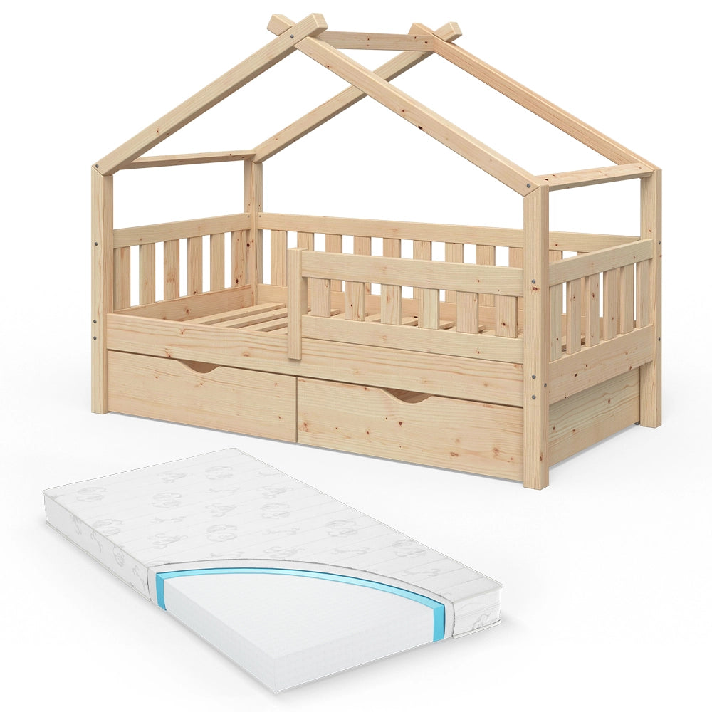 Letto montessori bambini Design Legno 80x160 cm con 2 cassetti e materasso Vitalispa