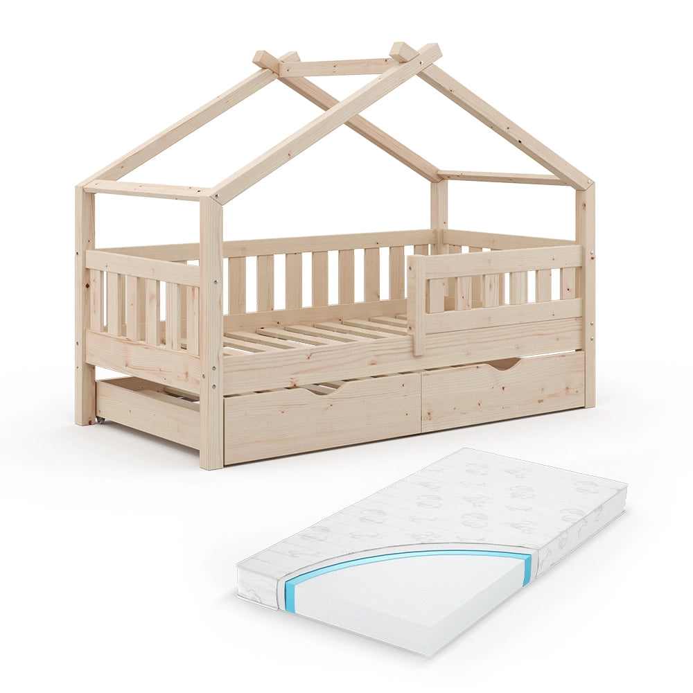 Letto montessori bambini Design Legno 80x160 cm con letto per ospiti e materasso Vitalispa