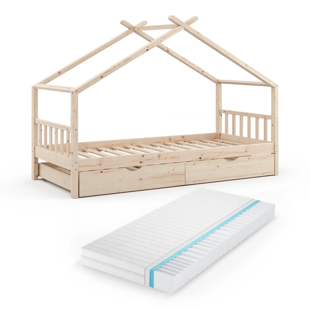 Letto montessori bambini Design Legno 90x200 cm con letto per ospiti e materasso Vitalispa