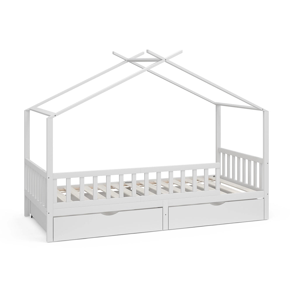 Letto montessori bambini Franka Bianco 90x200 cm con 2 cassetti Vitalispa