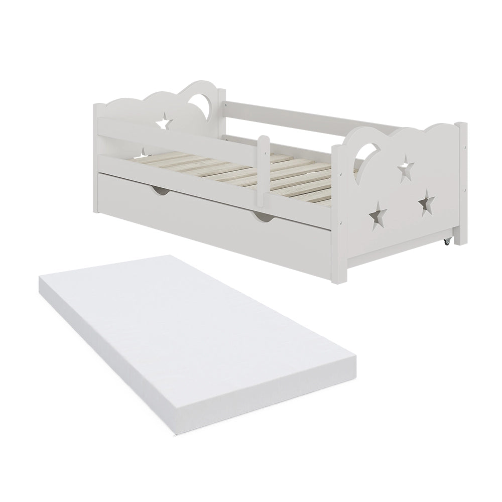 Letto per bambini Jessica Bianco 70x140 cm con cassetto e materasso Vitalispa