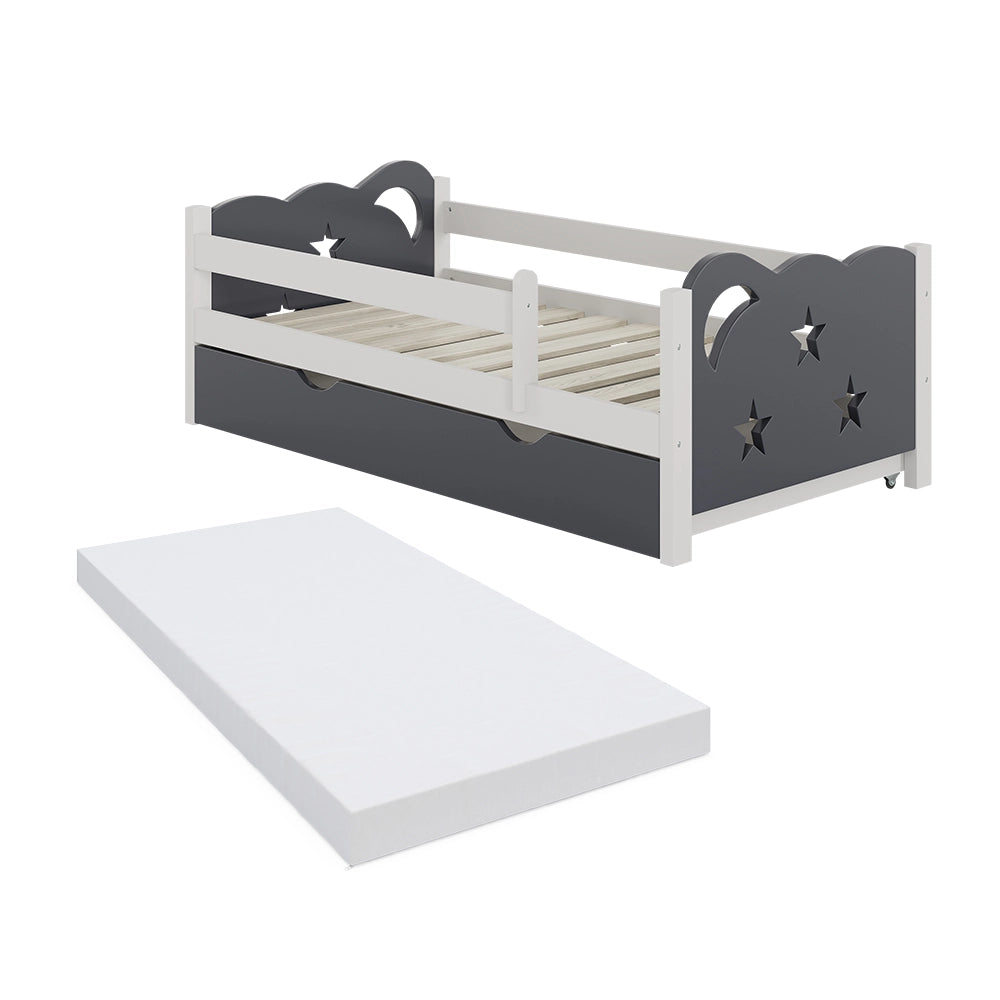 Letto per bambini Jessica Grigio 70x140 cm con cassetto e materasso Vitalispa