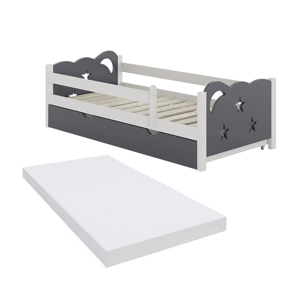 Letto per bambini Jessica Grigio 80x160 cm con cassetto e materasso Vitalispa