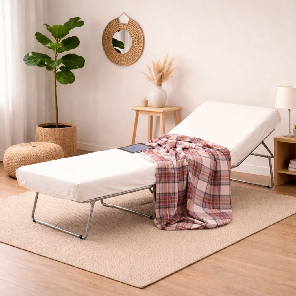 Letto pieghevole Abak, Pouf trasformabile in letto singolo, 100% Made in Italy, Pouf in tessuto da soggiorno, cm 80x80h45, Blu
