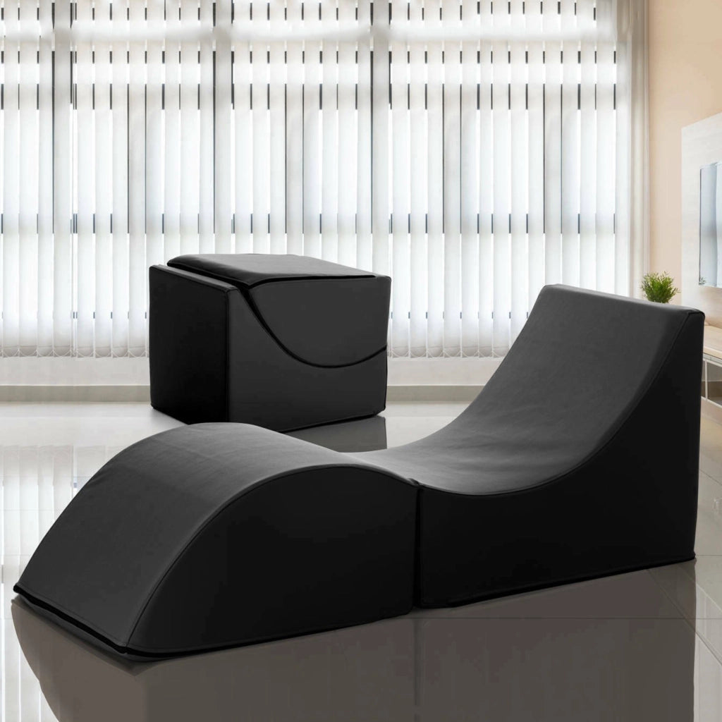 Letto pieghevole Arbil, Pouf trasformabile in letto singolo, 100% Made in Italy, Pouf trasformabile in una chaise longue in ecopelle, cm 130x50h50, Nero