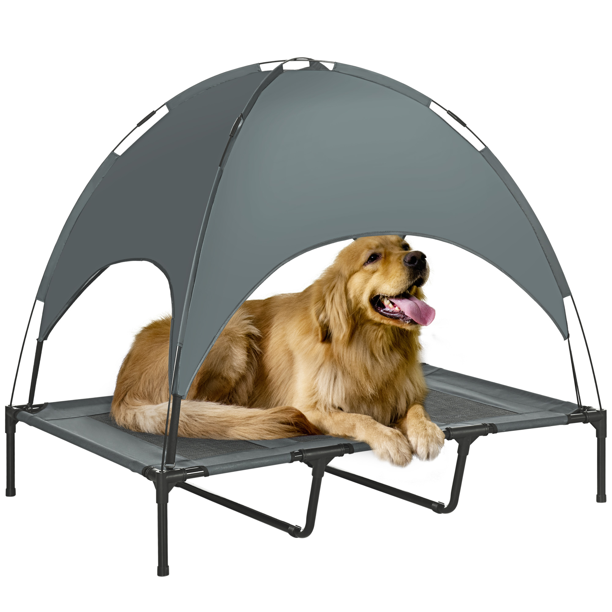 Letto rialzato per cani Pawhut con parasole, letto da campeggio per cani e gatti su piedini, tessuto Oxford traspirante, protezione anti-UV, struttura in metallo, sacca a forma di maglietta Letto rialzato per cani Pawhut con parasole, letto da campeggio per cani e gatti su piedini, tessuto Oxford traspirante, protezione anti-UV, struttura in metallo, sacca a forma di maglietta