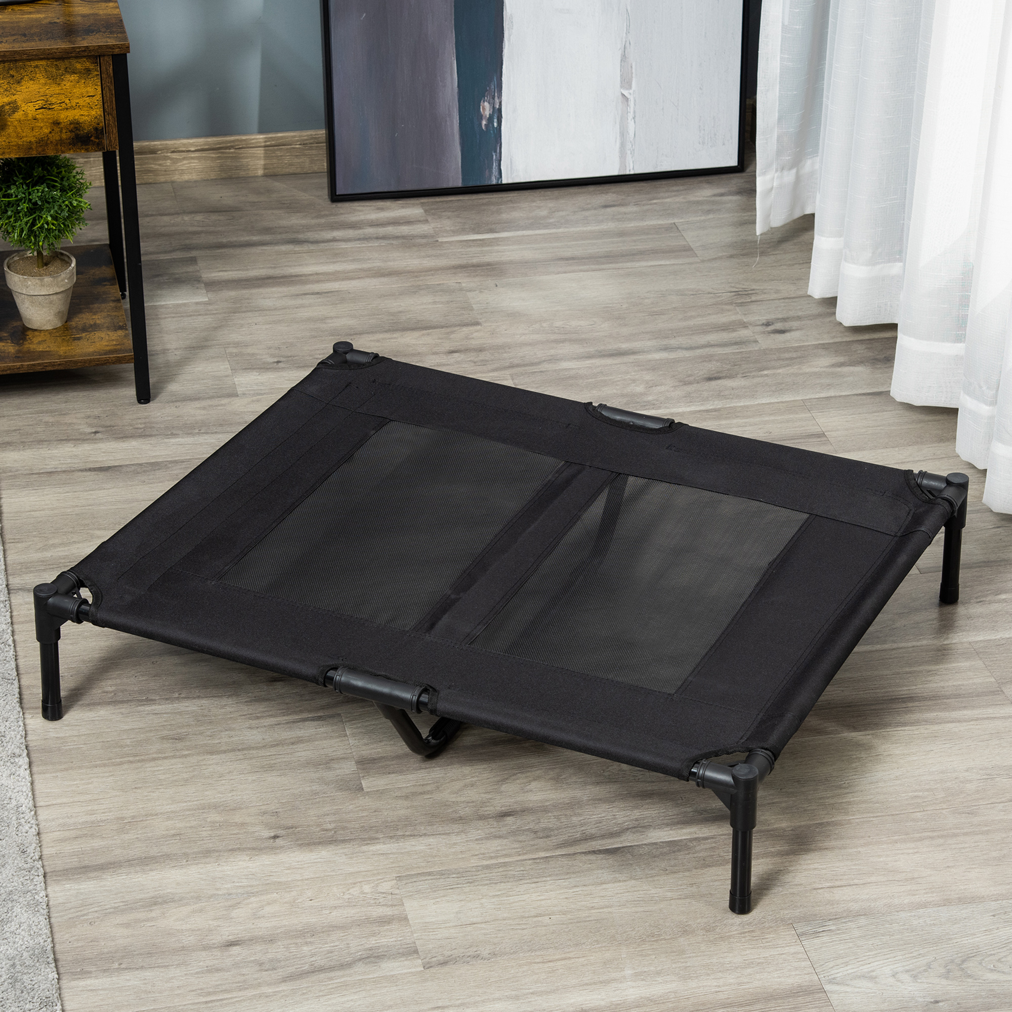 Letto rialzato per cani Pawhut per uso interno ed esterno 92X76X18 cm Nero