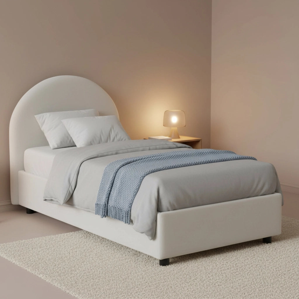 Letto singolo Aglie, Letto contenitore con rivestimento in ecopelle, Made in Italy, Apertura laterale, adatto per materasso cm 80x190, Bianco