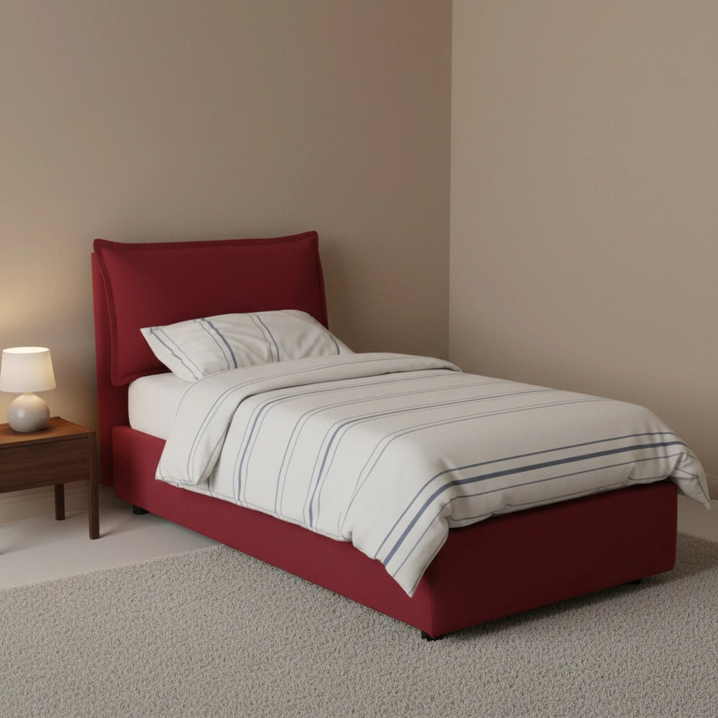 Letto singolo Aigor, Letto contenitore con rivestimento in tessuto, Made in Italy, Apertura frontale, adatto per materasso cm 90x190, Rosso