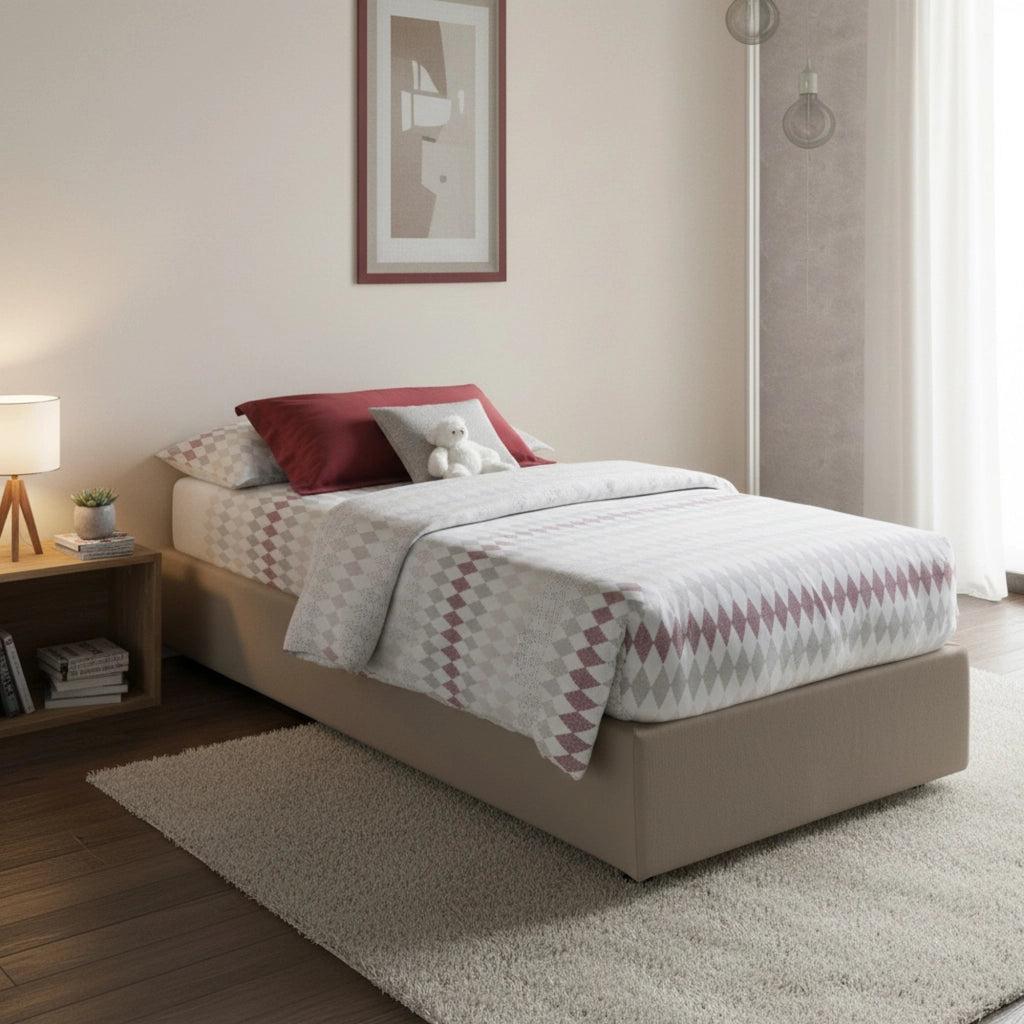 Letto singolo Alarita, Letto contenitore con rivestimento in ecopelle, Made in Italy, Apertura frontale, adatto per materasso cm 80x190, Tortora