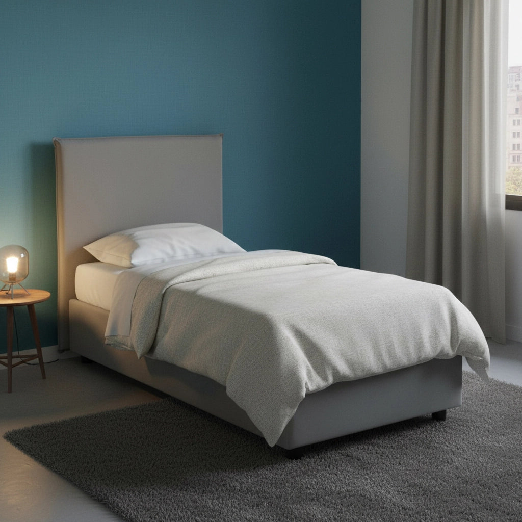 Letto singolo Alder, Letto contenitore con rivestimento in tessuto, Made in Italy, Apertura frontale, adatto per materasso cm 90x200, Grigio