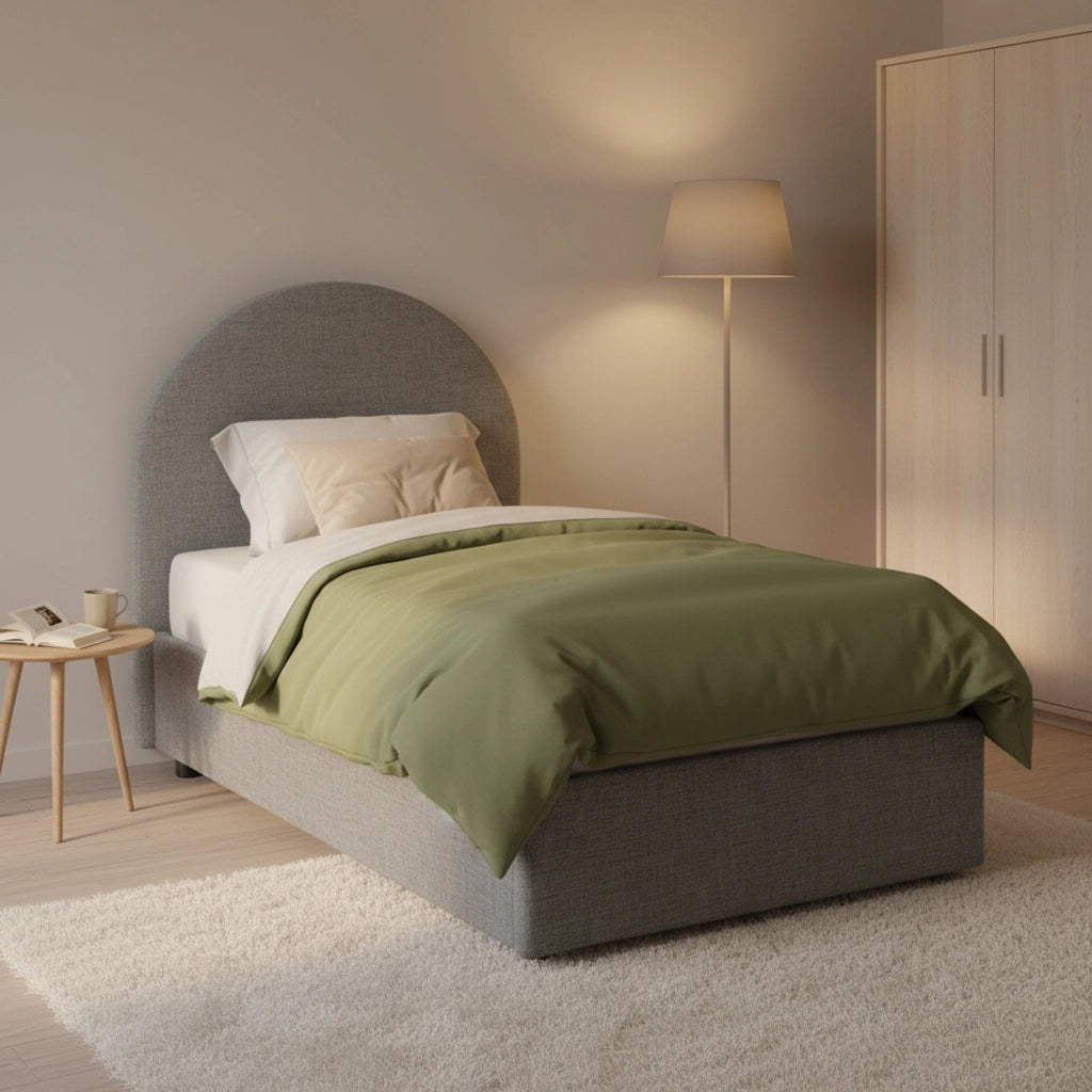 Letto singolo Amantea, Letto contenitore con rivestimento in tessuto, Made in Italy, Apertura frontale, adatto per materasso cm 80x190, Grigio