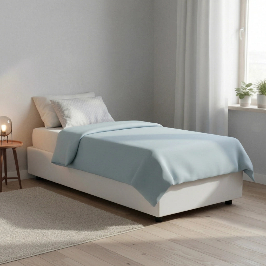 Letto singolo Andry, Letto contenitore con rivestimento in ecopelle, Made in Italy, Apertura frontale, con materasso cm 80x190 incluso, Bianco