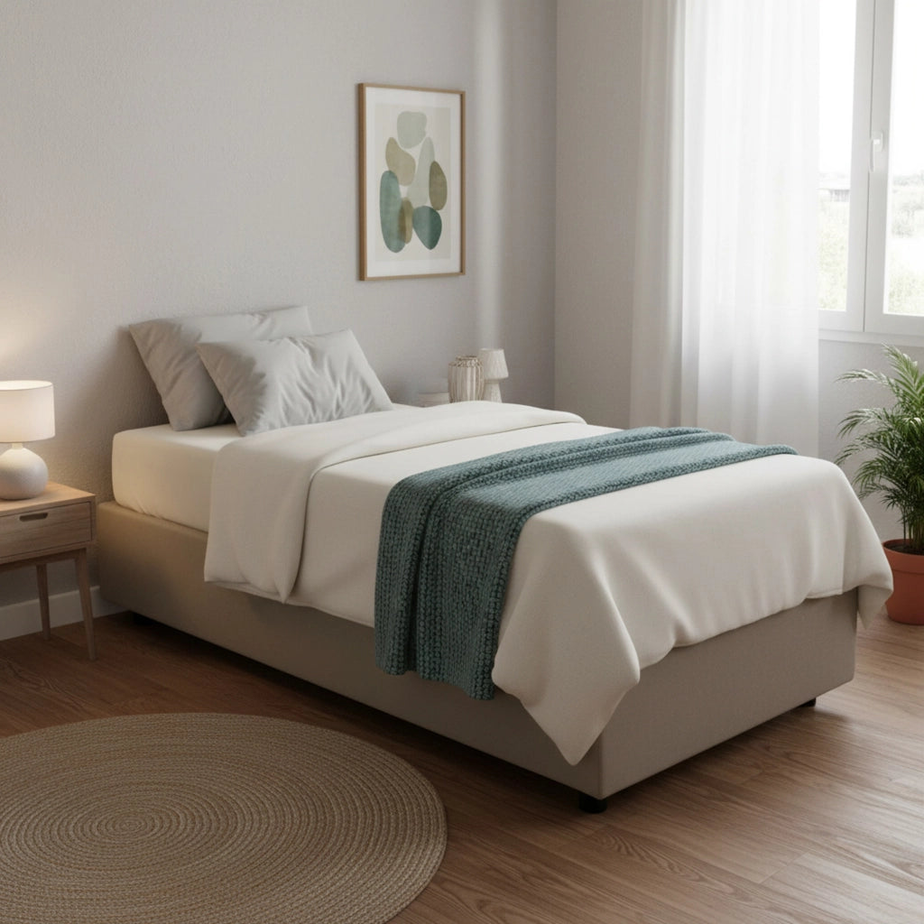 Letto singolo Andry, Letto contenitore con rivestimento in ecopelle, Made in Italy, Apertura frontale, con materasso cm 80x190 incluso, Tortora