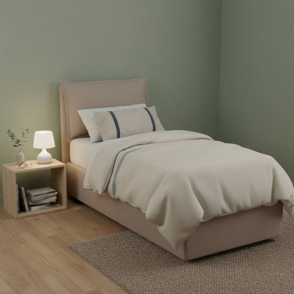 Letto singolo Aren, Letto contenitore con rivestimento in tessuto, Made in Italy, Apertura laterale, con materasso cm 80x190 incluso, Tortora Letto singolo Aren, Letto contenitore con rivestimento in tessuto, Made in Italy, Apertura laterale, con materasso cm 80x190 incluso, Tortora