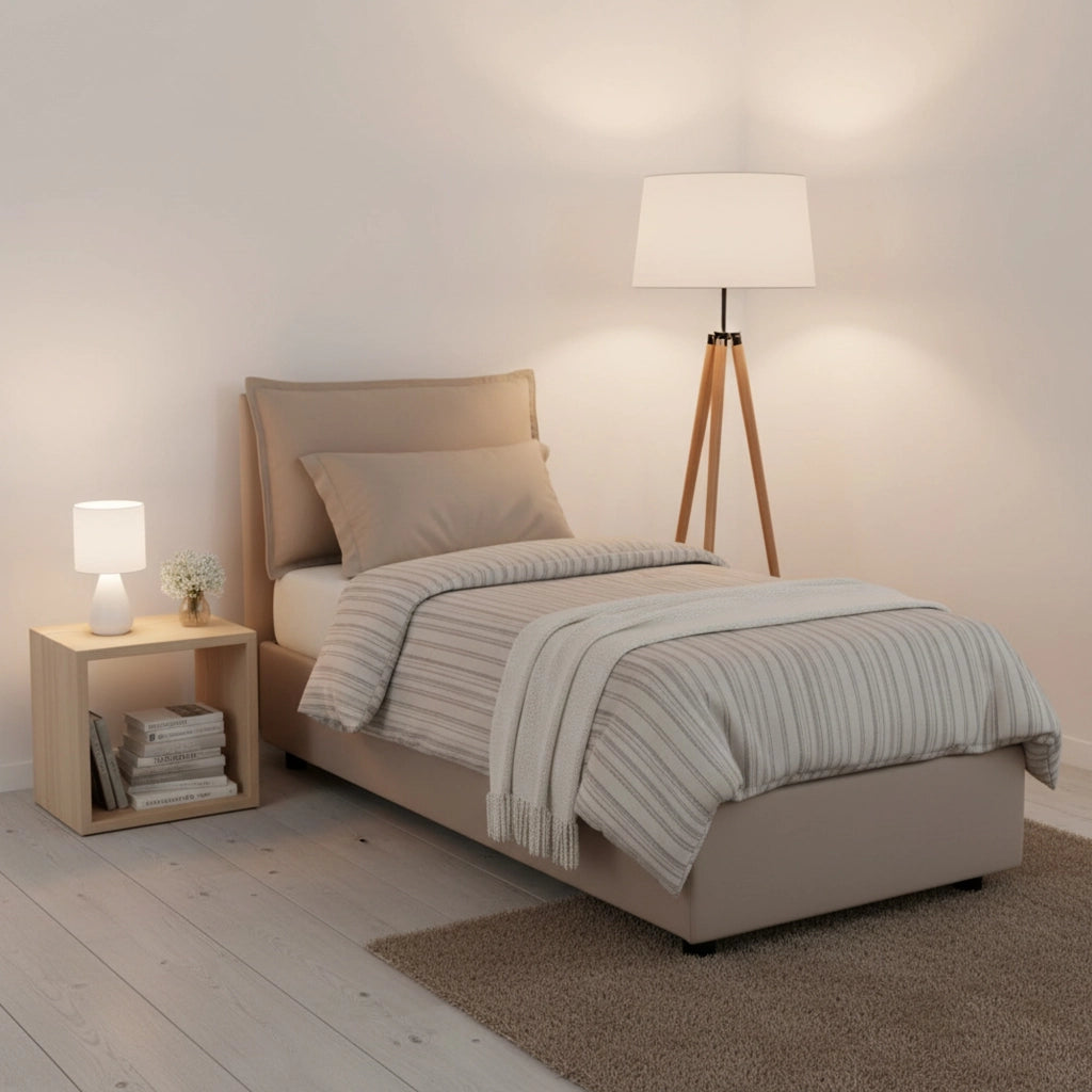 Letto singolo Armaduk, Letto contenitore con rivestimento in tessuto, Made in Italy, Apertura frontale, con materasso cm 80x190 incluso, Tortora