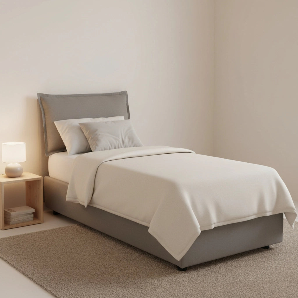 Letto singolo Arzon, Letto contenitore con rivestimento in tessuto, Made in Italy, Apertura frontale, con materasso cm 90x200 incluso, Grigio