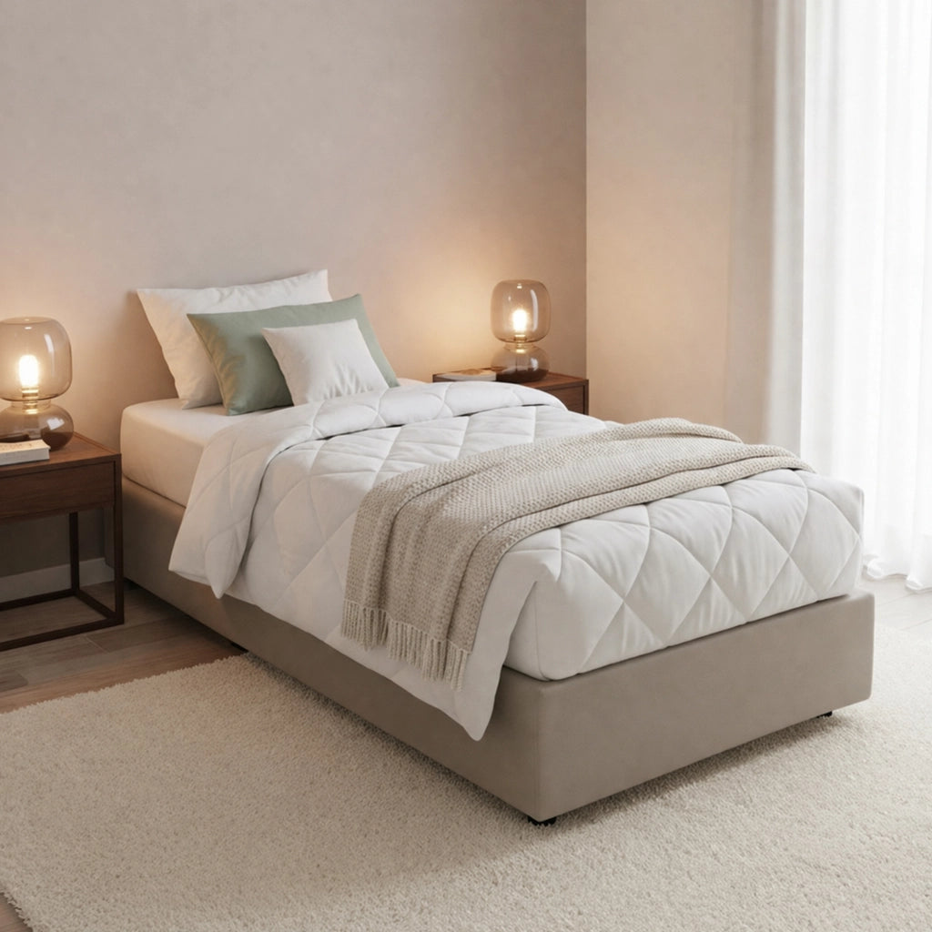 Letto singolo Ava, Letto contenitore con rivestimento in tessuto, Made in Italy, Apertura frontale, adatto per materasso cm 80x200, Tortora