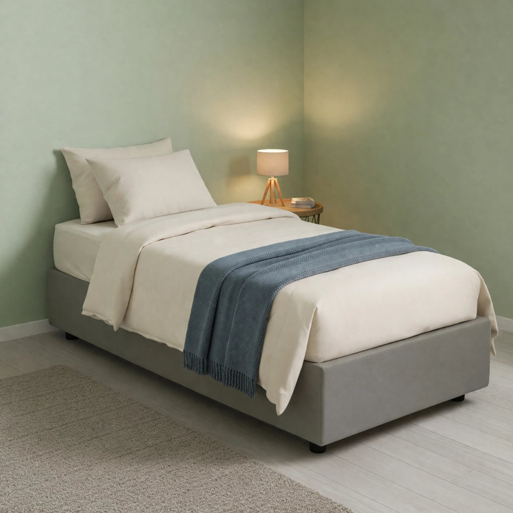 Letto singolo Avova, Letto contenitore con rivestimento in tessuto, Made in Italy, Apertura frontale, con materasso cm 80x200 incluso, Grigio