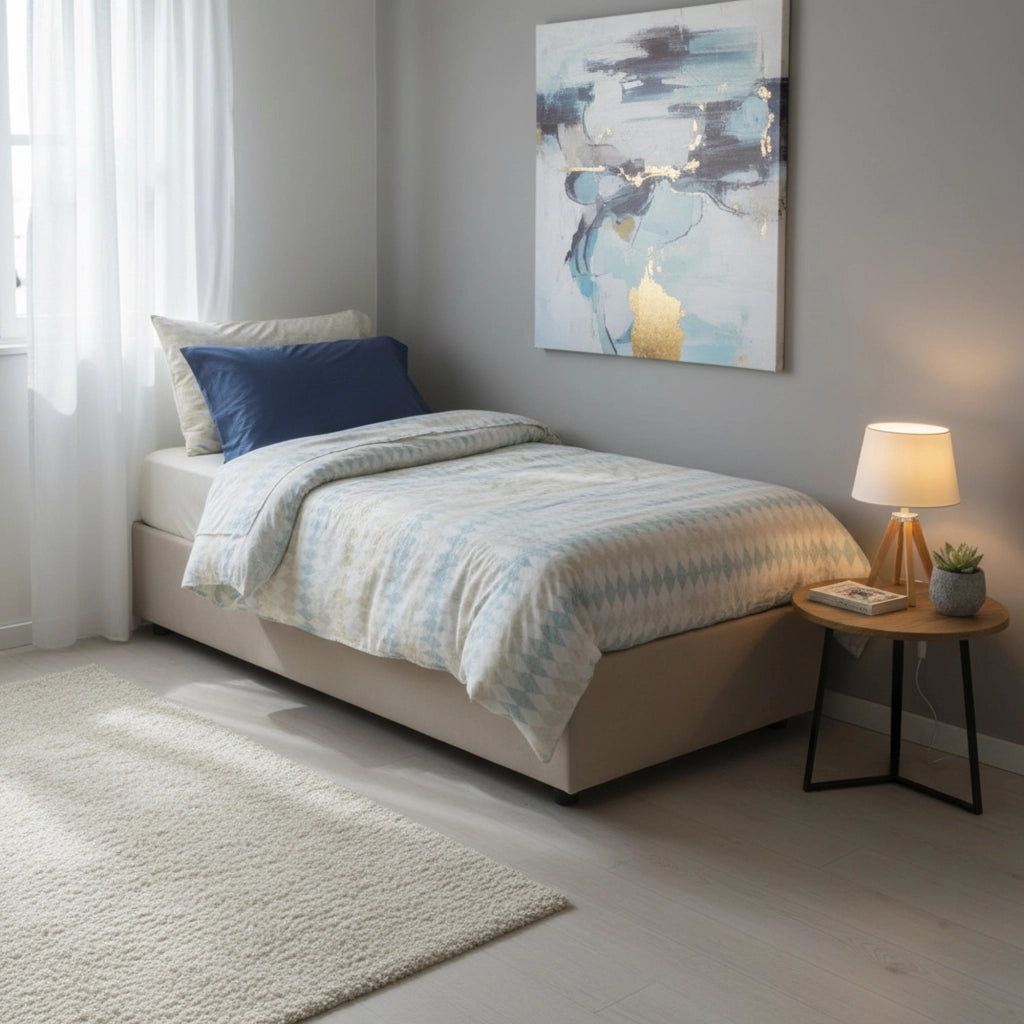 Letto singolo Avova, Letto contenitore con rivestimento in tessuto, Made in Italy, Apertura frontale, con materasso cm 80x200 incluso, Tortora