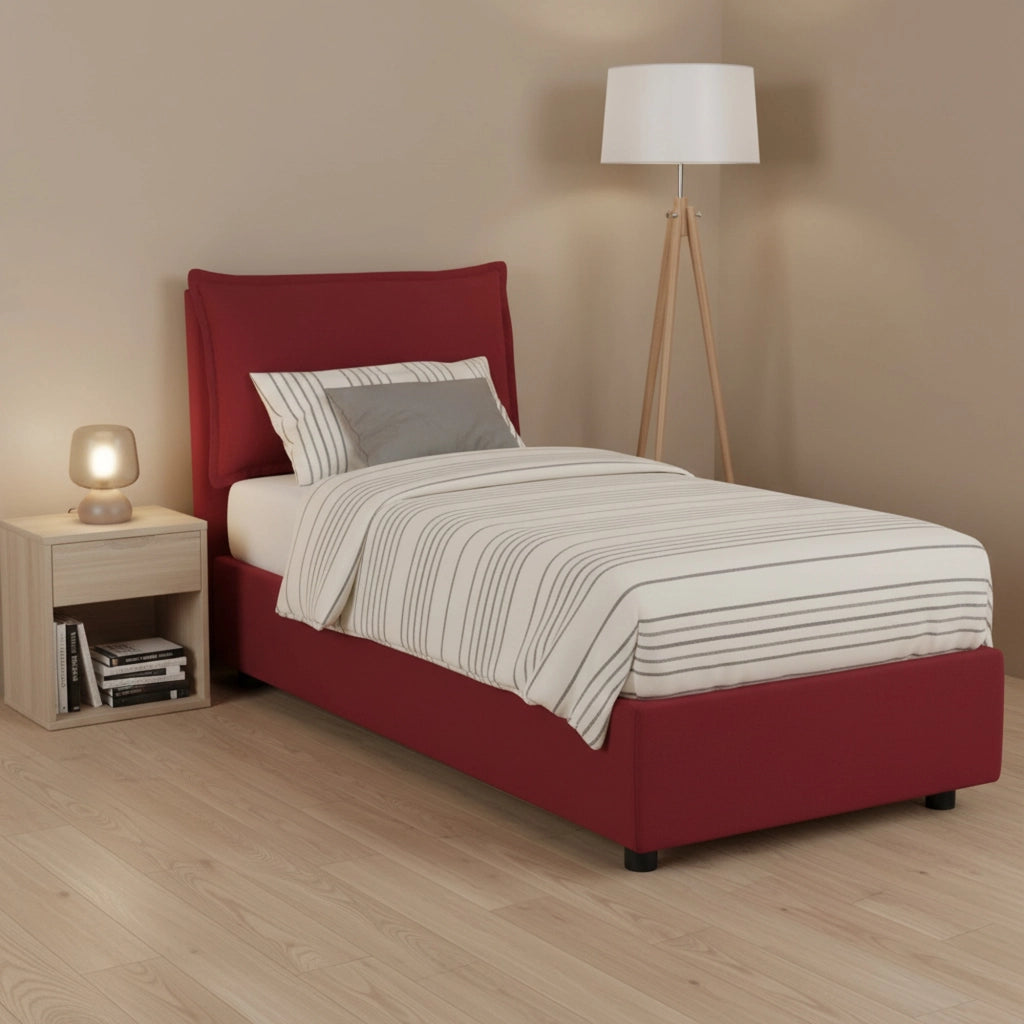 Letto singolo Azzurrino, Letto contenitore con rivestimento in tessuto, Made in Italy, Apertura frontale, adatto per materasso cm 80x200, Rosso