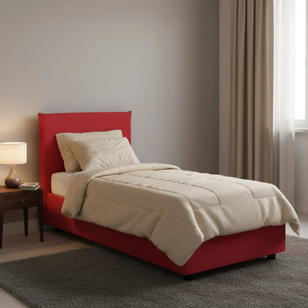 Letto singolo Boudicca, Letto contenitore con rivestimento in tessuto, Made in Italy, Apertura frontale, con materasso cm 80x200 incluso, Rosso