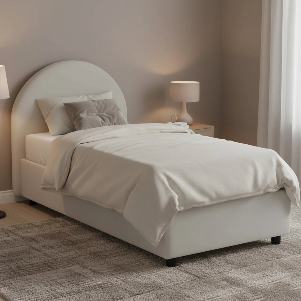 Letto singolo Cirilla, Letto contenitore con rivestimento in ecopelle, Made in Italy, Apertura frontale, con materasso cm 80x190 incluso, Bianco