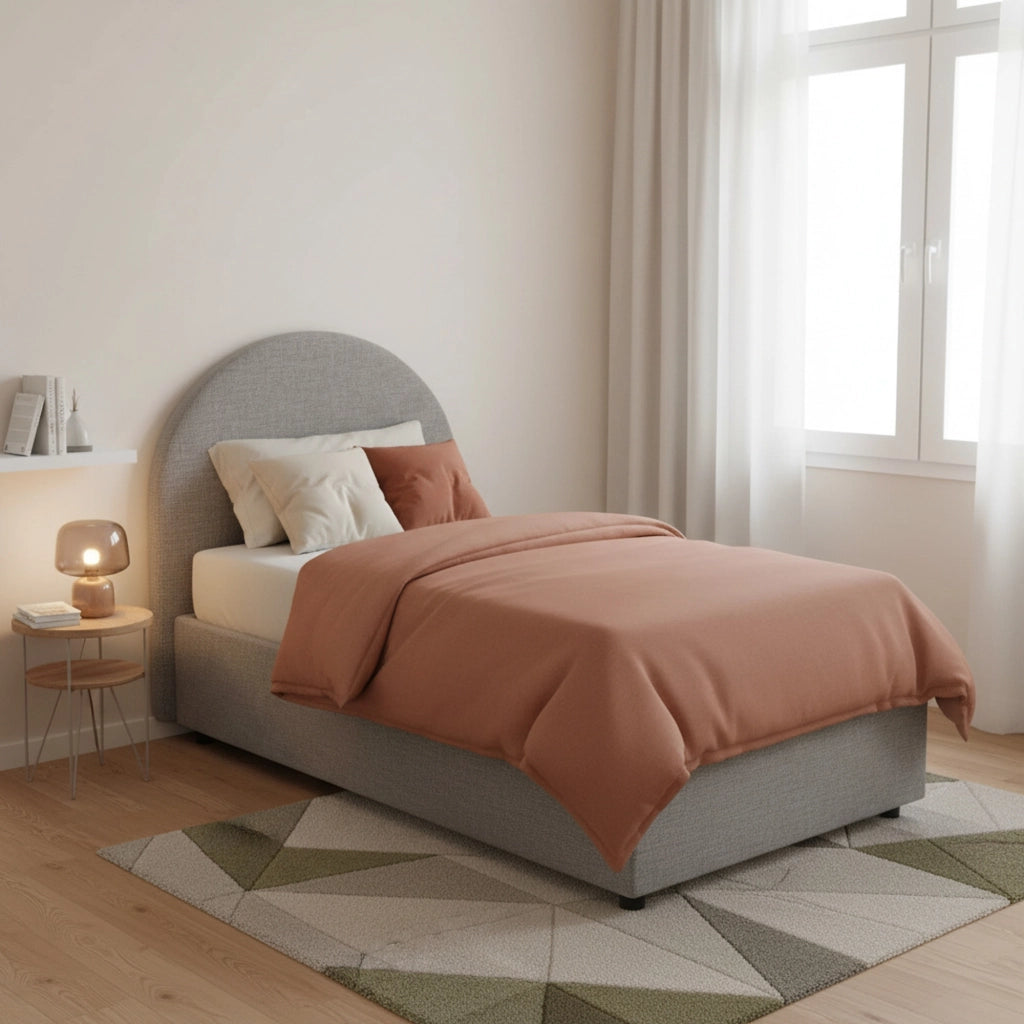 Letto singolo Egle, Letto contenitore con rivestimento in tessuto, Made in Italy, Apertura frontale, con materasso cm 80x190 incluso, Grigio