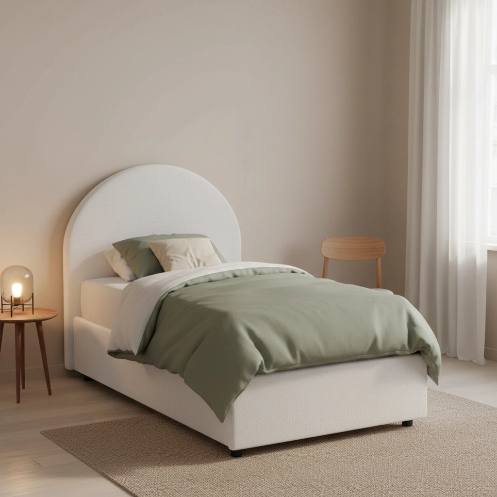 Letto singolo Egle, Letto contenitore con rivestimento in tessuto, Made in Italy, Apertura frontale, con materasso cm 80x190 incluso, Bianco