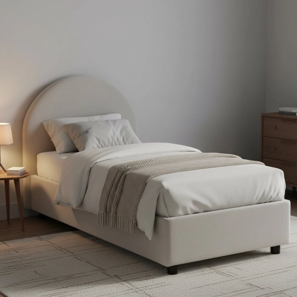 Letto singolo Fedra, Letto contenitore con rivestimento in ecopelle, Made in Italy, Apertura frontale, adatto per materasso cm 80x190, Bianco