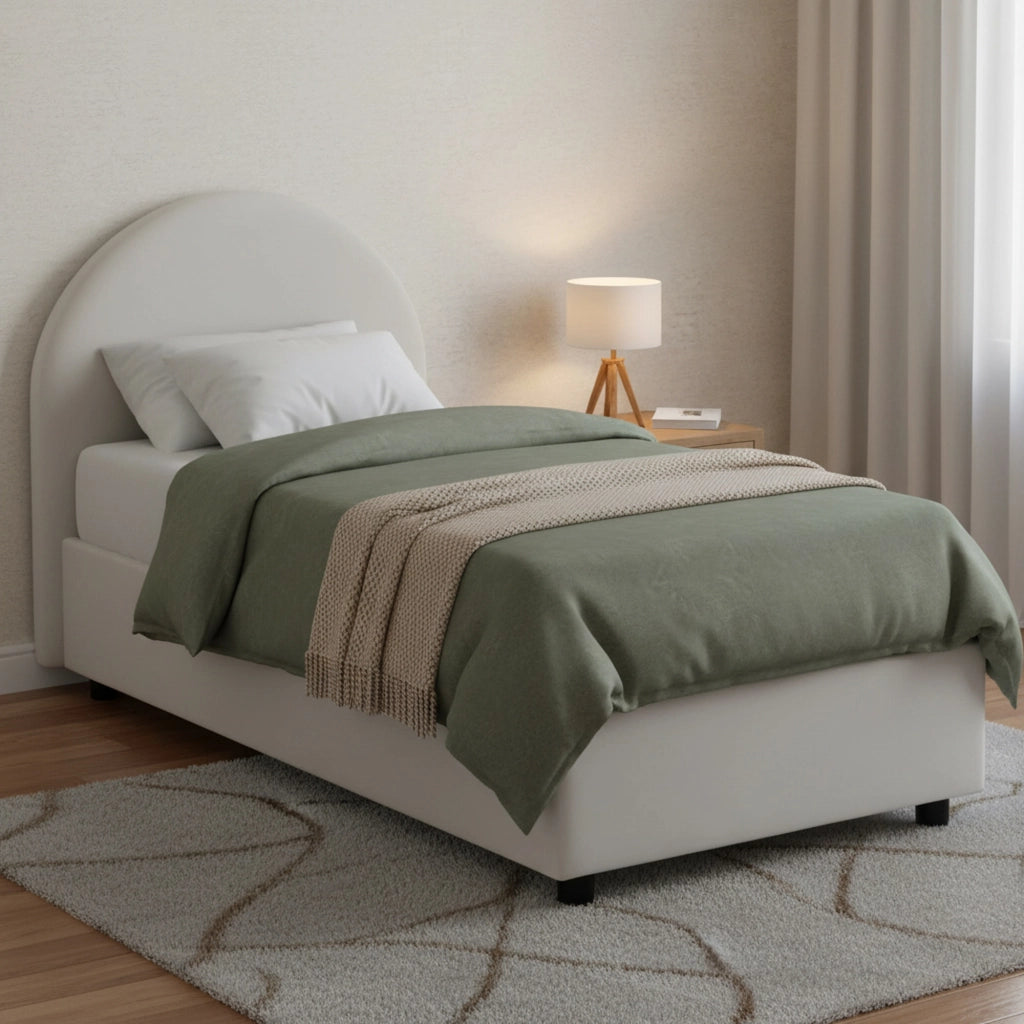 Letto singolo Parco, Letto contenitore con rivestimento in ecopelle, Made in Italy, Apertura laterale, con materasso cm 80x190 incluso, Bianco
