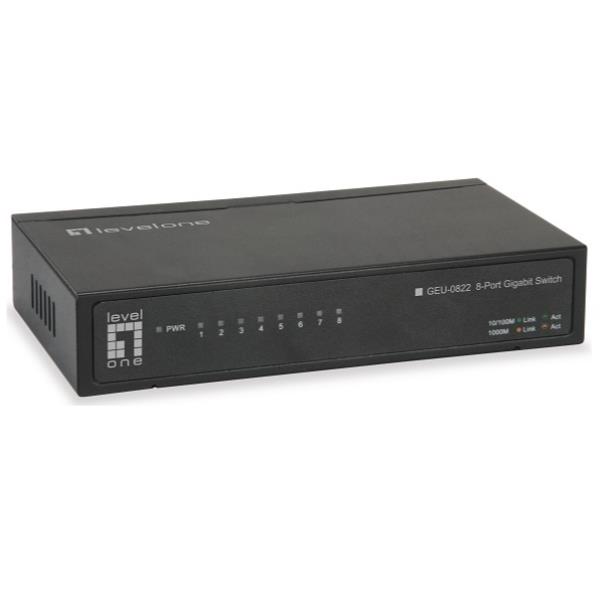 Level One 8 Port Gigabit Desktop Switch With Metal Housing Supports 8K Mac Address Auto-Learning And Auto-Aging GEU-0822