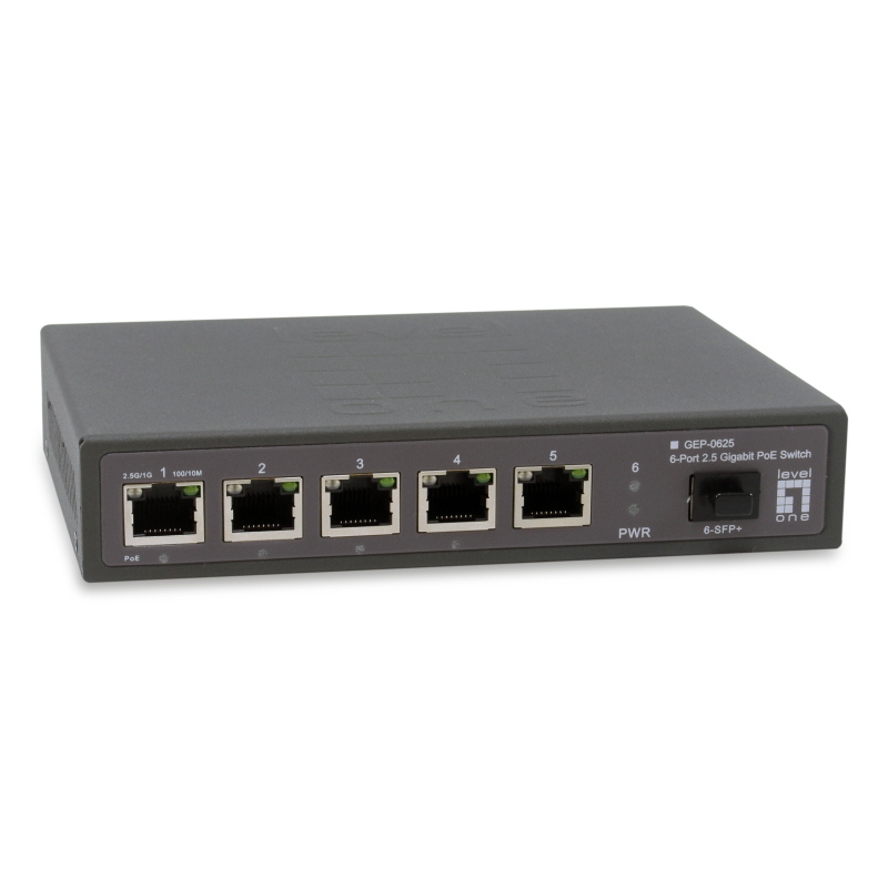 Levelone gep-0625 switch di rete non gestito 2.5g ethernet (100/1000/2500) supporto power over ethernet (poe) nero