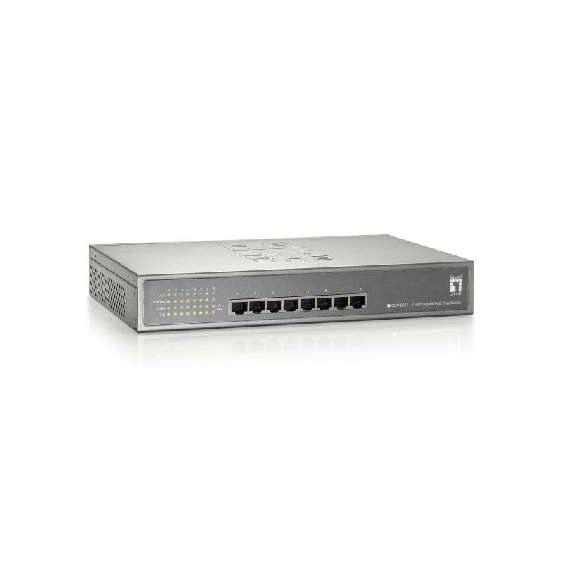 Levelone gep-0821 switch di rete gigabit ethernet (10/100/1000) supporto power over ethernet (poe) grigio