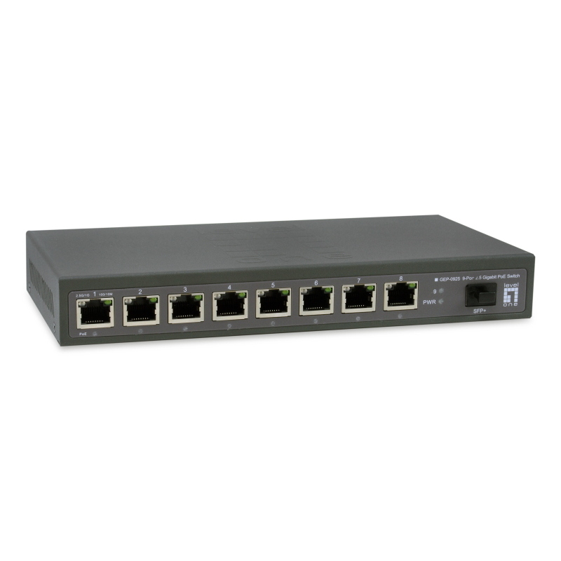 Levelone gep-0925 switch di rete non gestito 2.5g ethernet (100/1000/2500) supporto power over ethernet (poe) nero