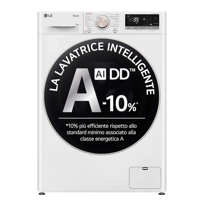 LG AI DD F4R7010TSWG LAVATRICE, Caricamento frontale, 10 kg, 14 programmi, Profondità 56,5 cm, Giri 1400 rpm, Bianca, livello rumorosità centrifuga 71 dB(A), Classe A