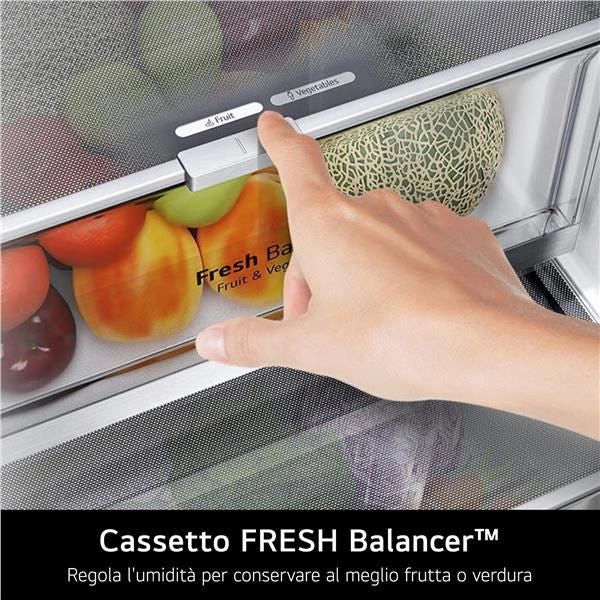 Lg gbbs726cpy frigorifero combinato fit & max 60cm, classe c, 375l, ai inverter, prime silver
