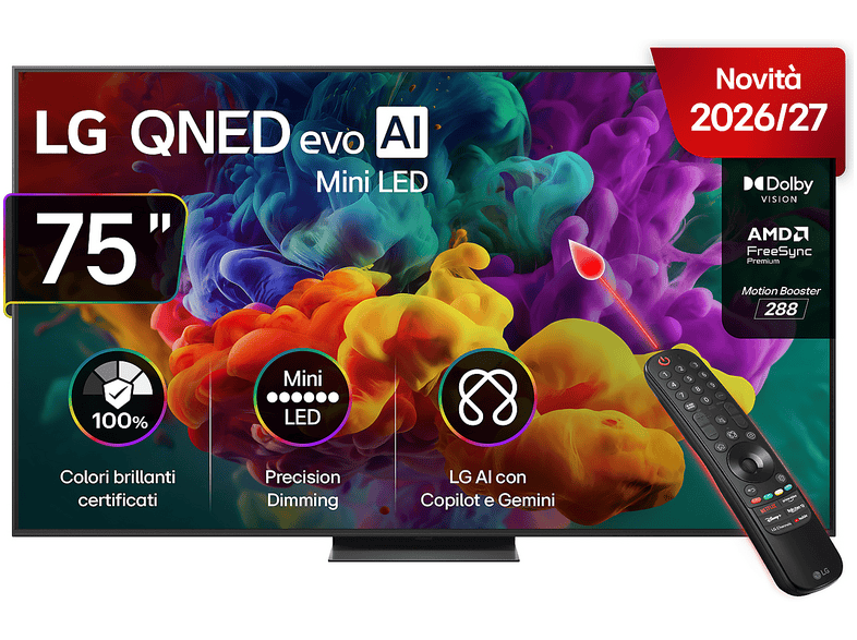 LG QNED MiniLED 75QNED87B6A TV MiniLED, SMART TV, 75 ", Mini LED, Processore a8 Gen3 4K AI, Charcoal Black, Classe D