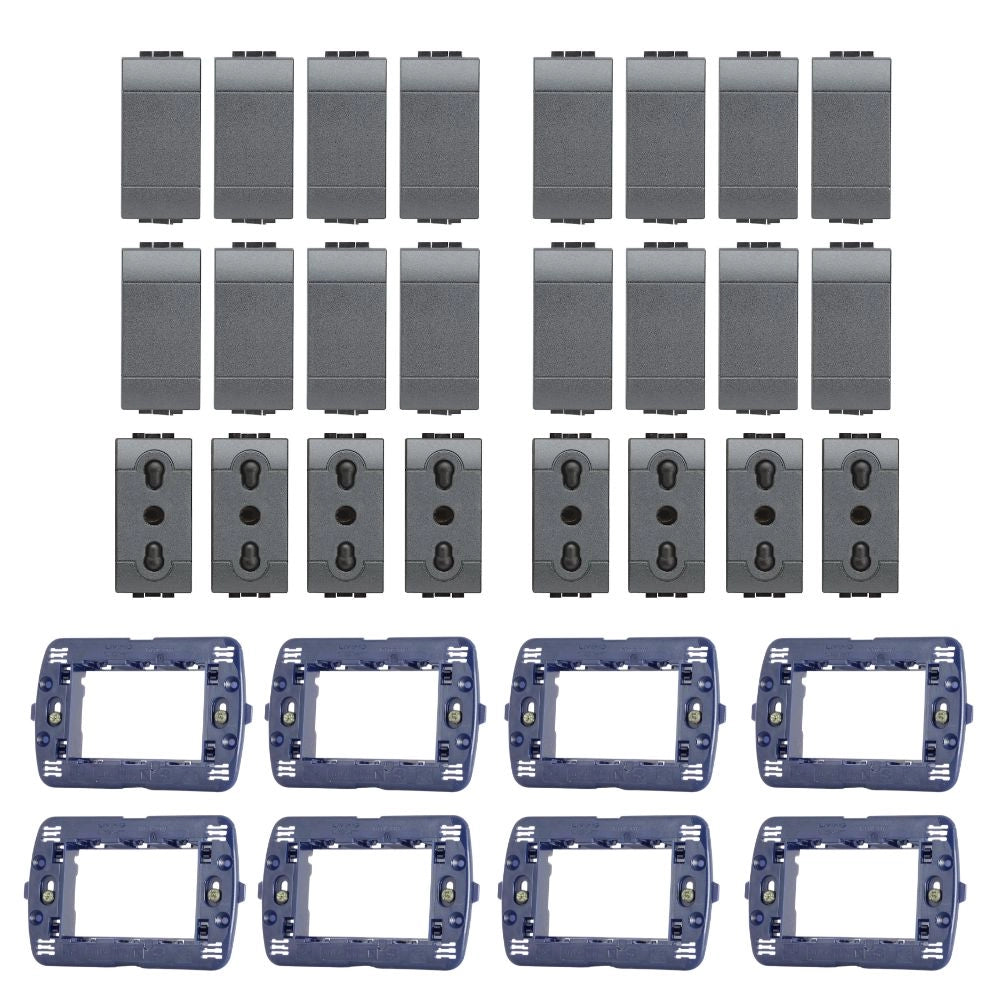 Livinglight kit 8 supporto ln4703 16 copriforo 8 prese antracite bivalente l4180 Livinglight kit 8 supporto ln4703 16 copriforo 8 prese antracite bivalente l4180