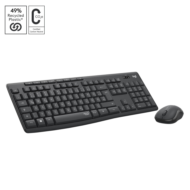 Logitech mk295 silent wireless combo tastiera mouse incluso rf wireless qwertz svizzere grafite