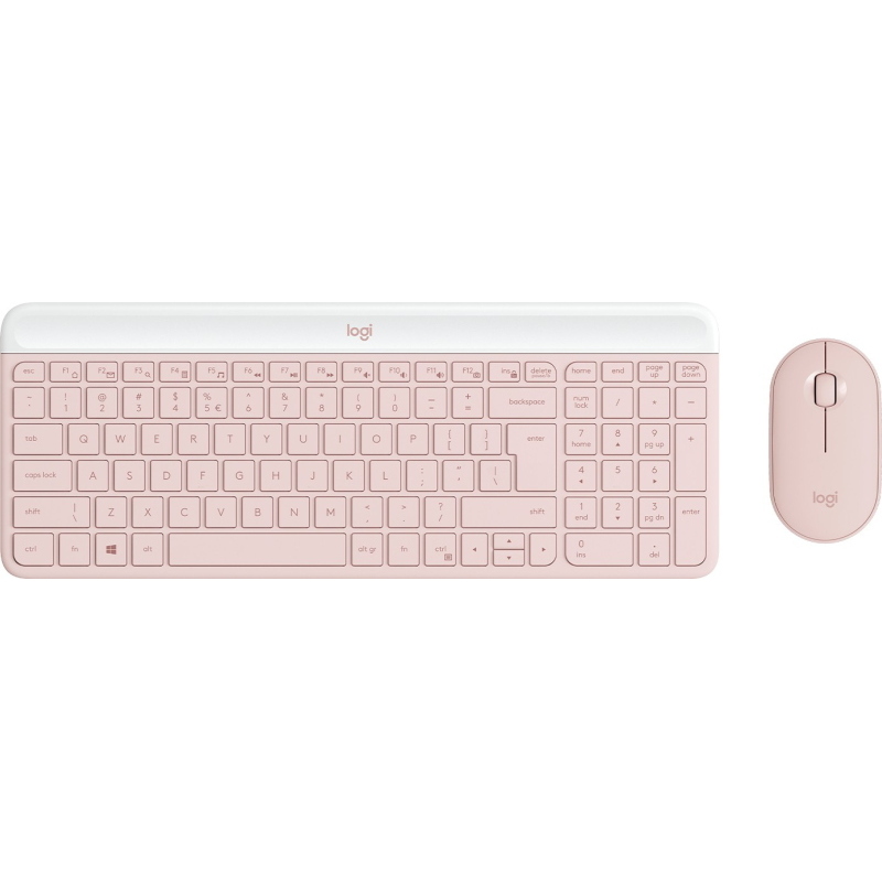 Logitech mk470 slim combo tastiera mouse incluso ufficio rf wireless qwerty us international rosa