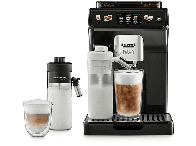 Macchina Automatica per Caffè DE'LONGHI Eletta Explore Cold Brew ECAM450.65.G, Doppia caraffa montalatte automatica inclusa, Brew, 50 bevande dirette, Display Touch, 19 bar, 1450 W, Grigio