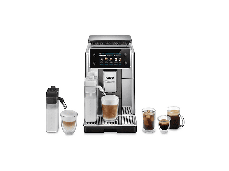 Macchina Automatica per Caffè DE'LONGHI PrimaDonna Aromatic ECAM630.75.TSM, Doppia caraffa montalatte automatica inclusa, Cold Brew, 35 bevande dirette, Display Touch, 19 bar, 1450 W, Metal