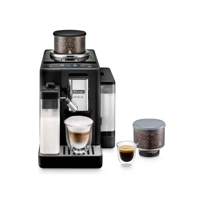 Macchina Automatica per Caffè DE'LONGHI Rivelia EXAM440.55.B, Caraffa Montalatte Automatica, 2 portachicchi intercambiabili, 16 bevande dirette, Display Touch, 19 bar, 1450 W, Nero