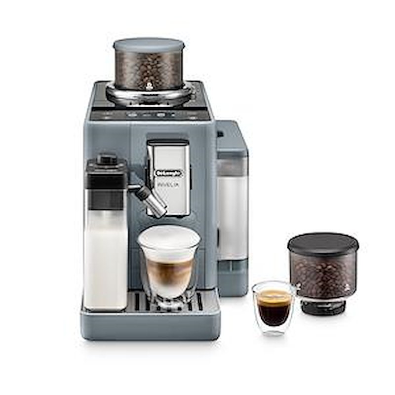Macchina Automatica per Caffè DE'LONGHI Rivelia EXAM440.55.G, Caraffa Montalatte Automatica, 2 portachicchi intercambiabili, 16 bevande dirette, Display Touch, 19 bar, 1450 W, Grigio