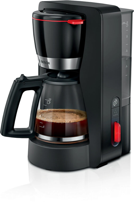 Macchina caffè americano BOSCH TKA4M233, 1200 W, Capacità fino a 10 Tazze, Filtro Removibile, Caraffa in Vetro, Sistema Antigoccia, Serbatoio Rimovibile, Facile Decalcificazione, Nero e acciaio